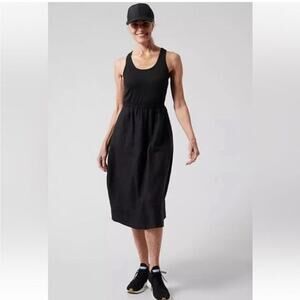 Athleta Baja Linen Racerback Casual Travel Lightweight Midi Dress - Black S